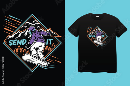 Cool snowboarder bear with a snowboard and slogan text. For t-shirt prints, posters and other uses.