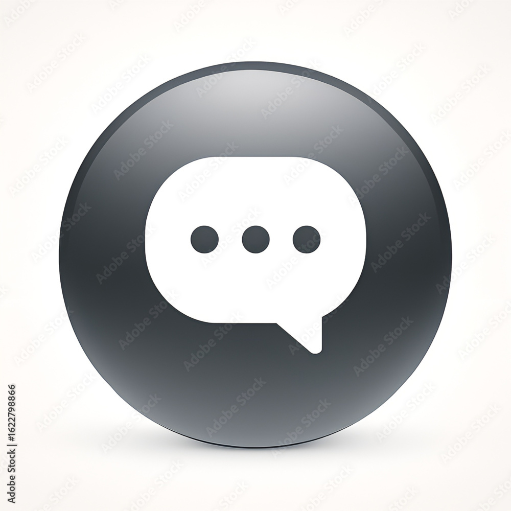 Fototapeta premium Dark Gray Circle with White Chat Bubble and Three Dots