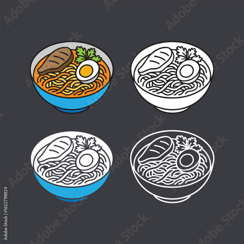 Ramen Bowl Illustrations Set