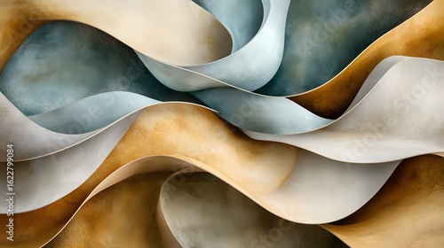 Abstract Beige Gold Teal Wave Curves Background