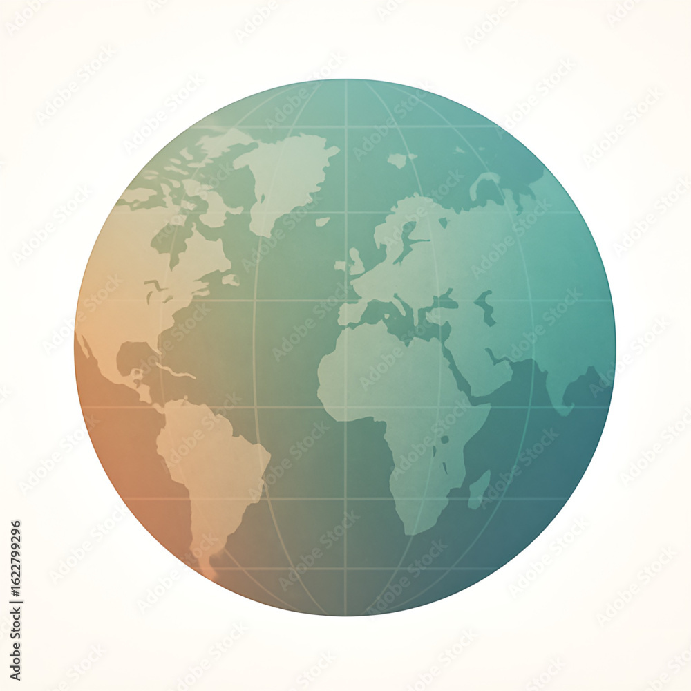 Fototapeta premium Globe with Orange and Teal Gradient Showing Continents 