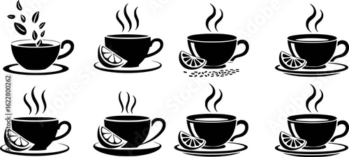 Hot beverages with steam and citrus slices coffee hot drink