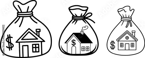Money bags with houses and dollar signs real estate investment