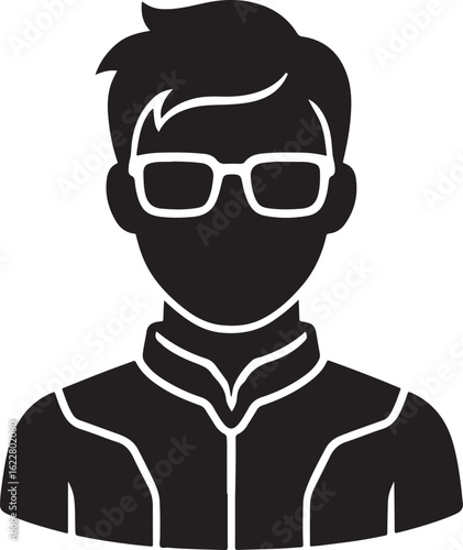 Black and white silhouette of a man wearing glasses and a collared shirt eyewear person