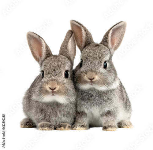 Adorable rabbit pair animal portrait soft lighting view isolated on transparent background, png