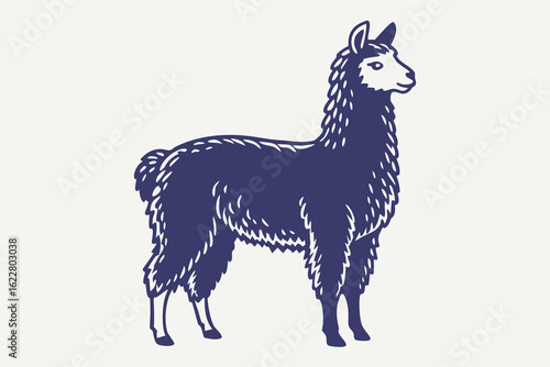 Stylized Navy Blue Llama Illustration on Light Background, Animal Art