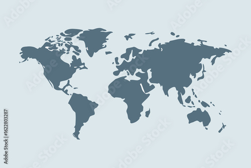 Stylized World Map Illustration Showing All Continents in Muted Blue Against a Light Backdrop