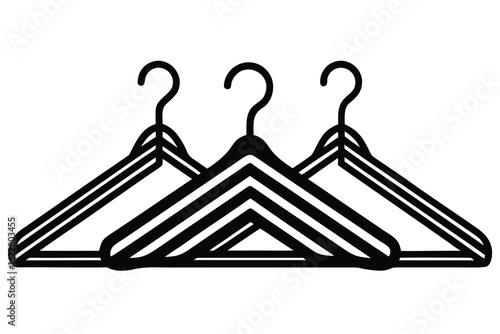 Three Black and White Clothes Hangers Interlocking on a White Background, Modern and