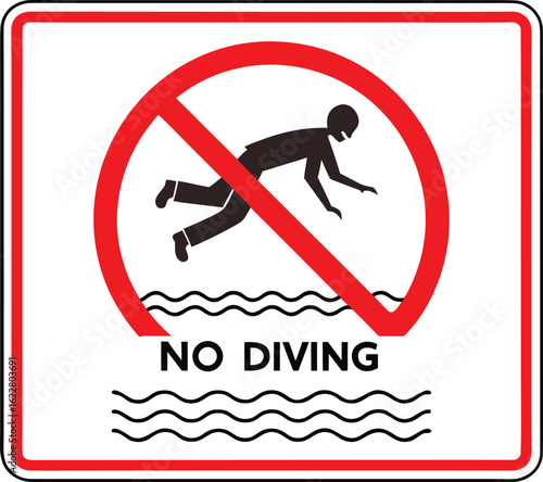 Vector illustration of a No Diving sign with red circle and slash