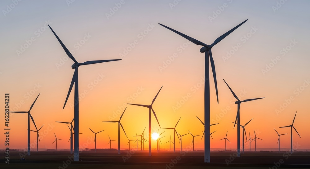 Obraz premium wind turbines at sunset