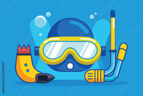 Colorful Cartoon Scuba Diving Gear Illustration with Mask and Snorkel