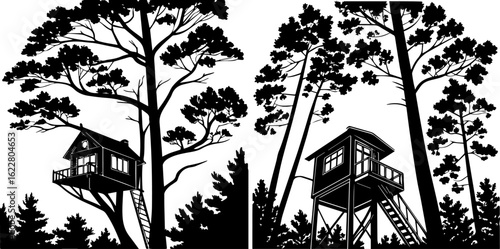 Forest Retreat Silhouettes: Treehouses and Observation Blinds