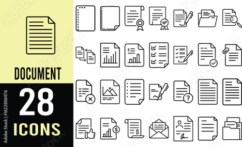 Collection of 30 Professional Document Icons: Paper, File, and Report Symbols for Websites and Apps