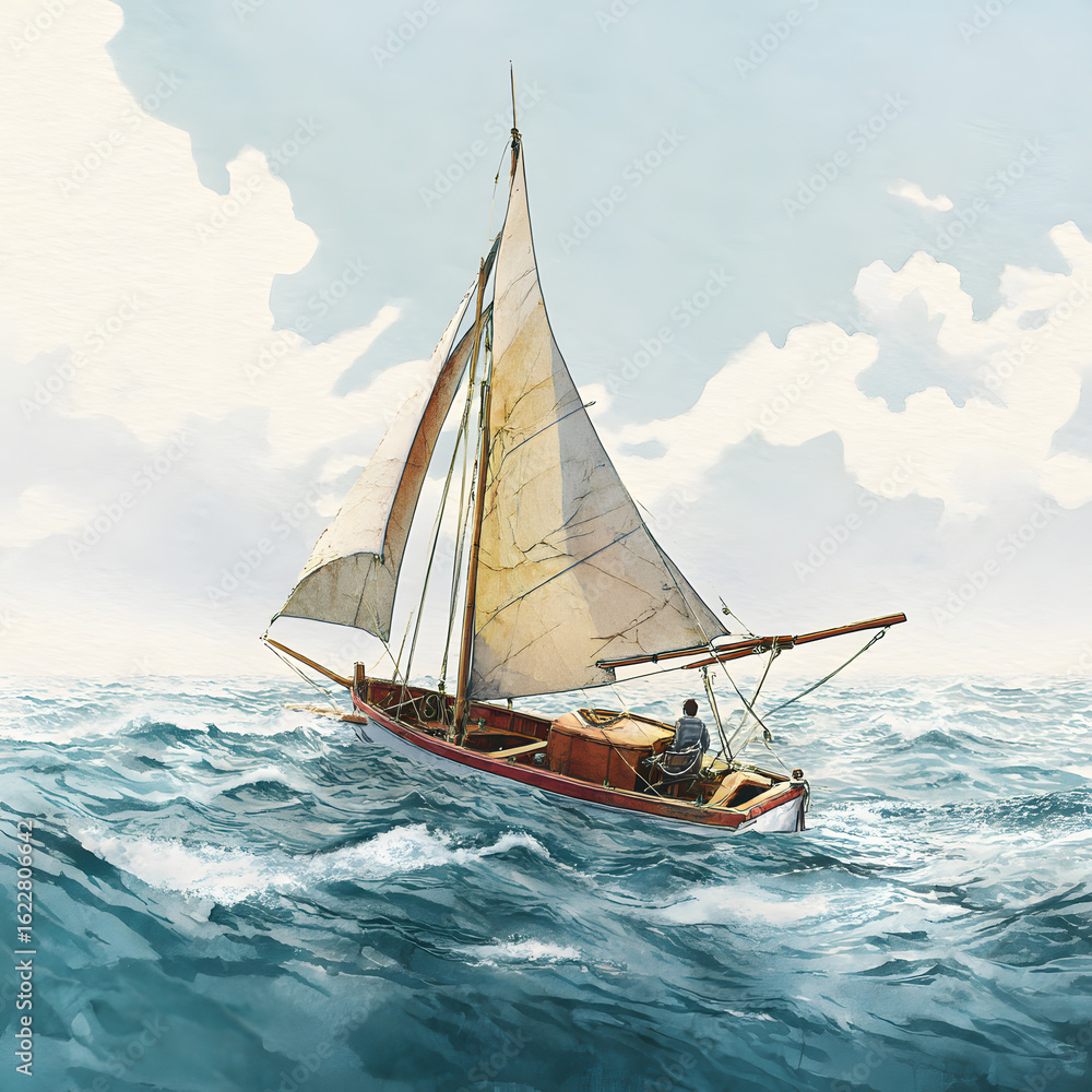 Fototapeta premium A sailboat is sailing in the ocean