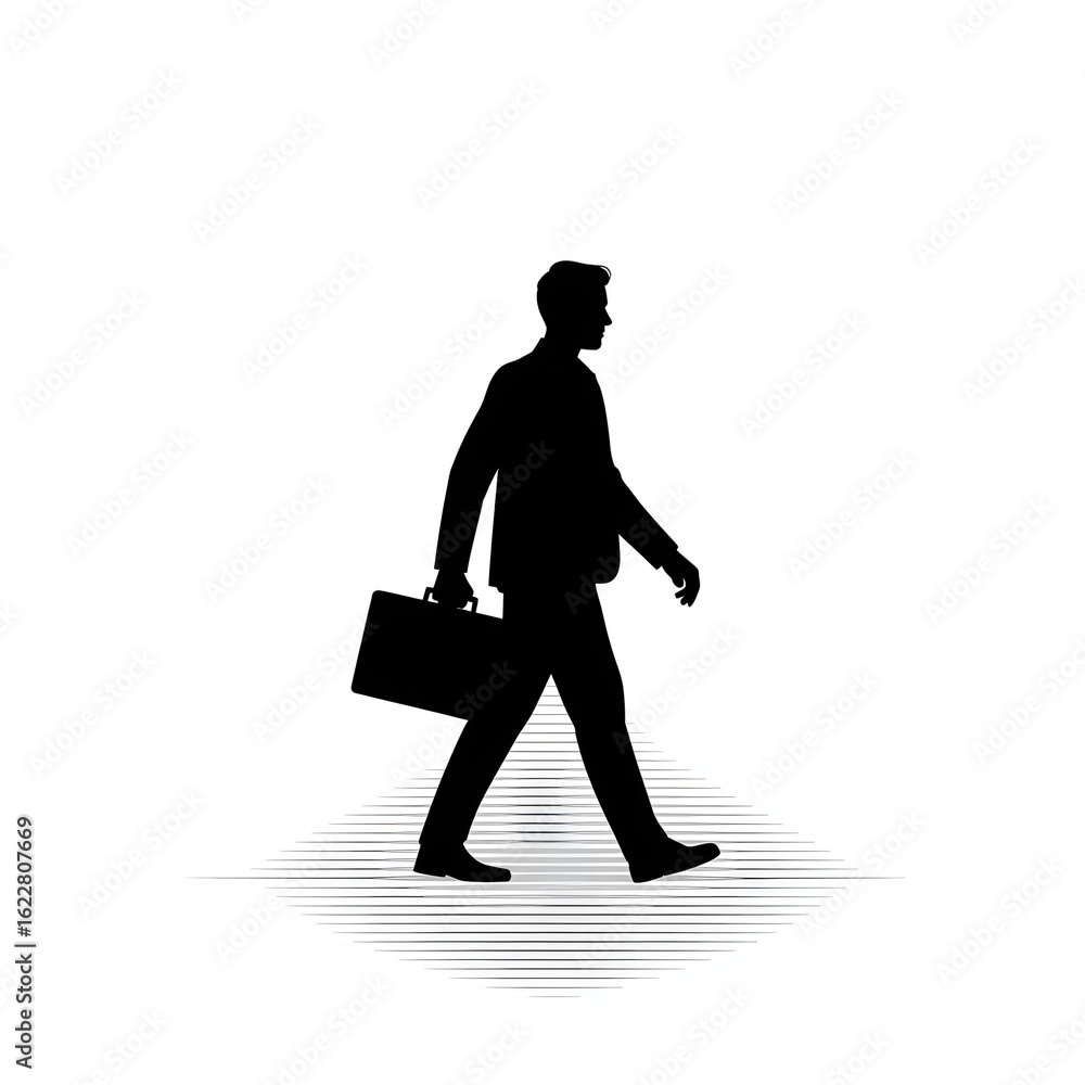 Obraz premium Silhouette of a businessman walking with a briefcase on a white background