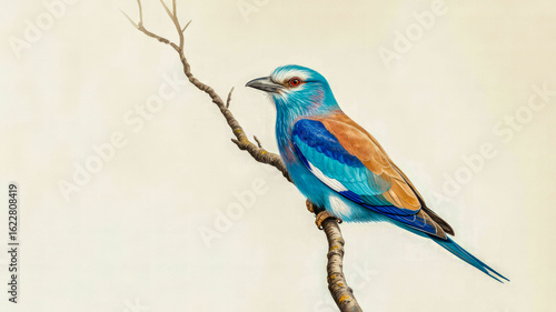 Blue bird perched on a branch brown