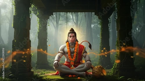 Lord Hanuman Amidst Celestial Blossoms