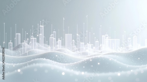 Transparent wire grid floating in bright digital environment for data architecture use cases