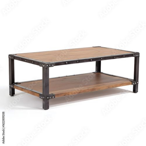 A wooden table with a shelf on top