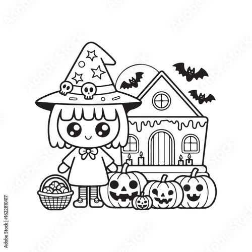 Bold and Easy Cozy Halloween Coloring Pages, Vector Illustration, Black and White, Halloween, Coloring Pages, Bold and Easy Halloween Printable, Halloween holiday, Cozy Halloween Coloring Page,
