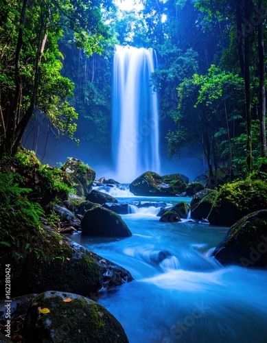 Lush waterfall cascading through a jungle