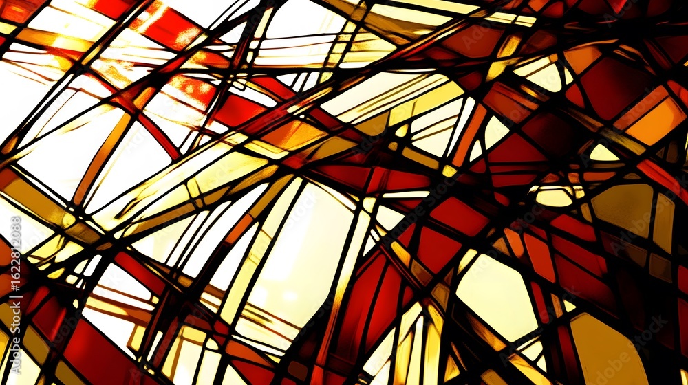 Fototapeta premium Abstract Red Gold Stained Glass Window Design