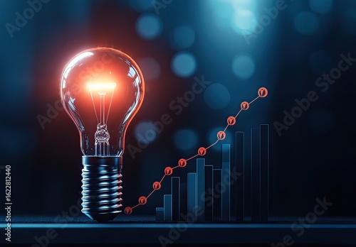 A light bulb glowing with an upward-trending graph on the side, representing business growth and innovative ideas