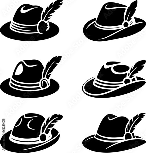 black silhouette vector illustrations of traditional Bavarian hats