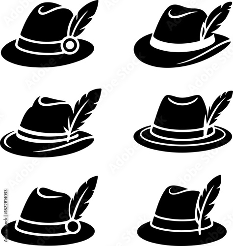 black silhouette vector illustrations of traditional Bavarian hats