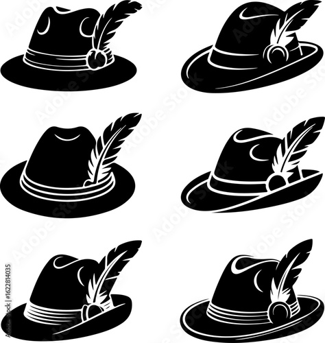 black silhouette vector illustrations of traditional Bavarian hats