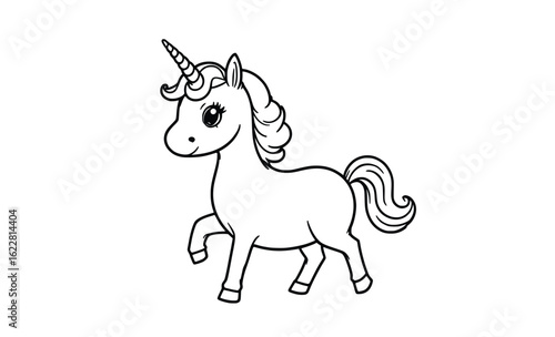 Royal Unicorn with Wings and Crown Vector Line Drawing
