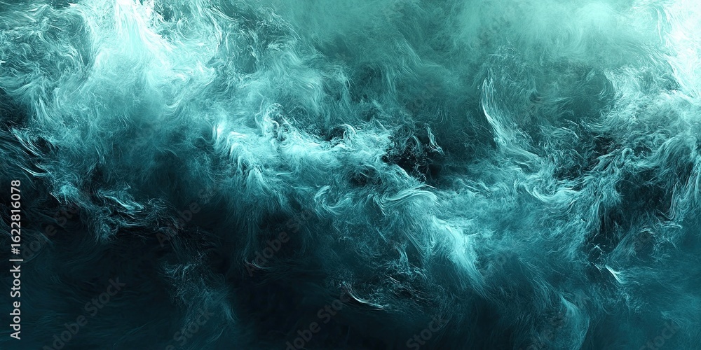 Obraz premium A panoramic photo of an abstract water painting, in shades of aquamarine and black