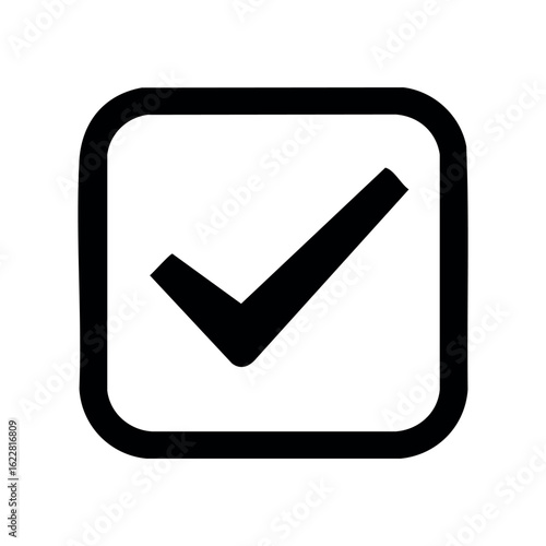 Bold checkmark in square outline symbolizing approval – stock vector icon in line style