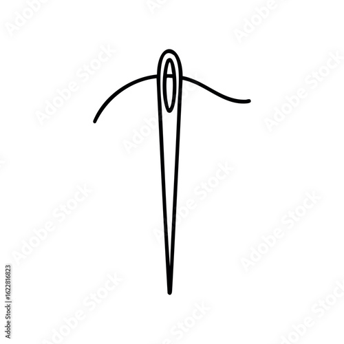 Simple needle and thread illustration in black line art style – stock vector icon in line style