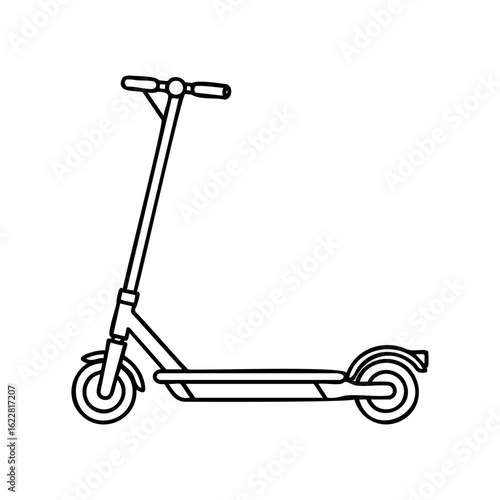 Outline of a standing electric scooter with kickstand and handlebars – stock vector icon in line style