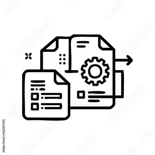 Document process icon with gear and arrows for workflow management – stock vector icon in line style