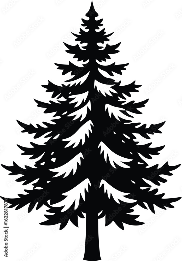 Obraz premium Snow covered tree silhouette vector graphic illustration