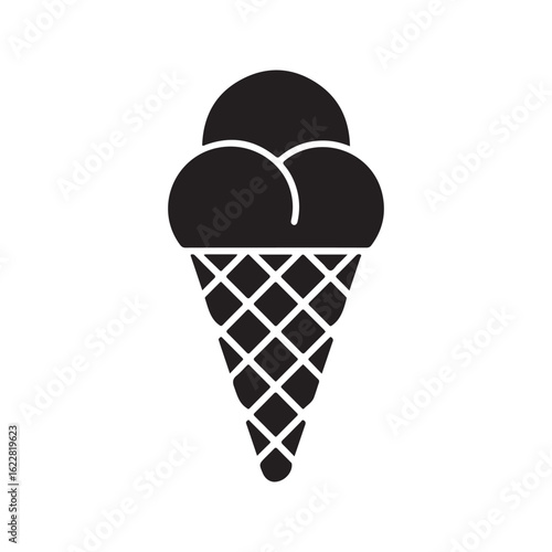 Black ice cream cone silhouette isolated on white background. Ice cream cone icon vector illustration design