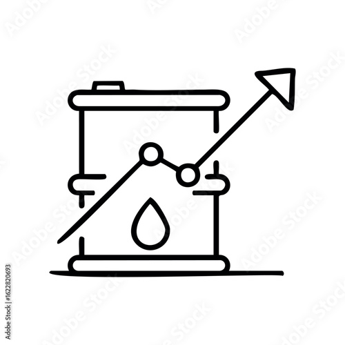 Oil price increase concept with barrel and upward graph arrow – stock vector icon in line style