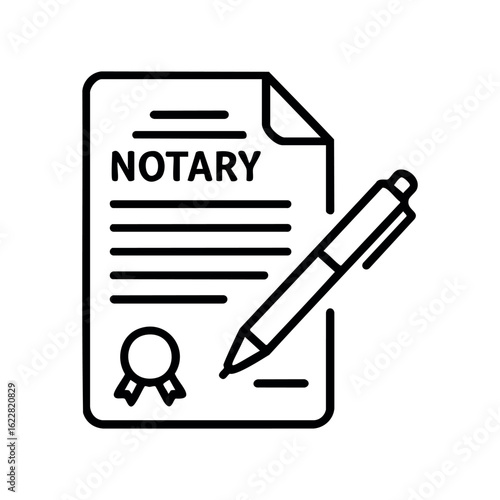 Notary document with pen representing legal validation and certification – stock vector icon in line style