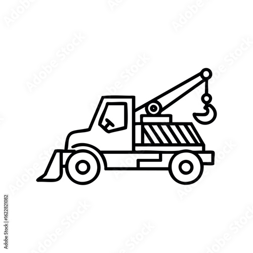 Simple tow truck vector icon with crane and hook – stock vector icon in line style
