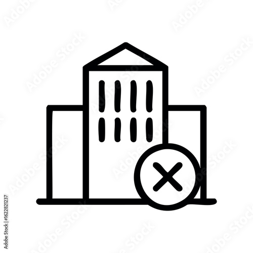 Building icon with prohibited symbol signifying restricted or forbidden access – stock vector icon in line style