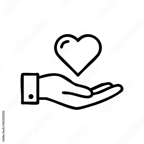 Hand holding heart symbolizing care and compassion – stock vector icon in line style