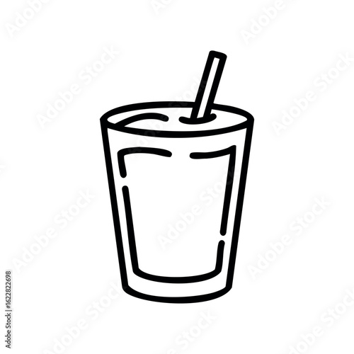 Simple outline of a beverage glass with straw – stock vector icon in line style