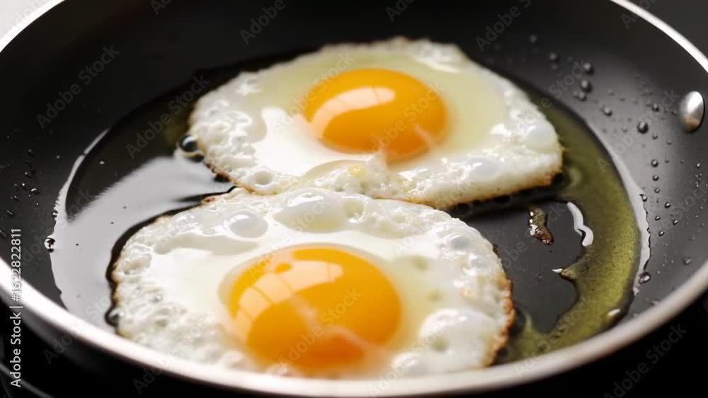 Two sunny-side up eggs frying in a pan Two sunny-side up eggs frying in a pan