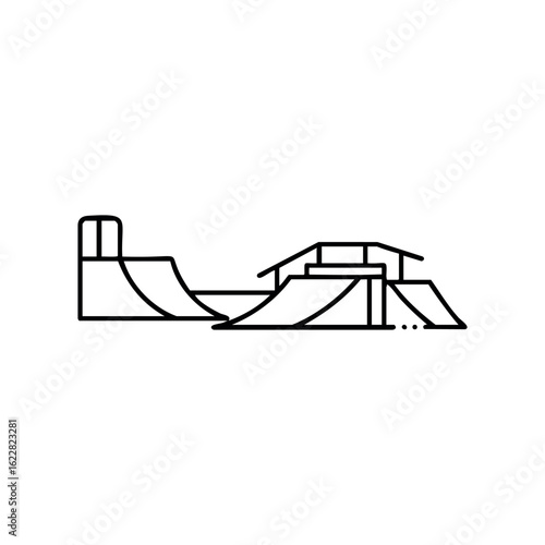 Simple skatepark illustration with ramps and structures – stock vector icon in line style