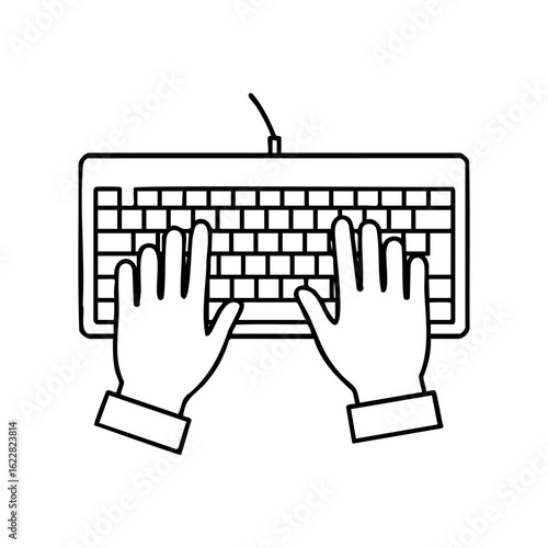 Line drawing of hands typing on computer keyboard – stock vector icon in line style