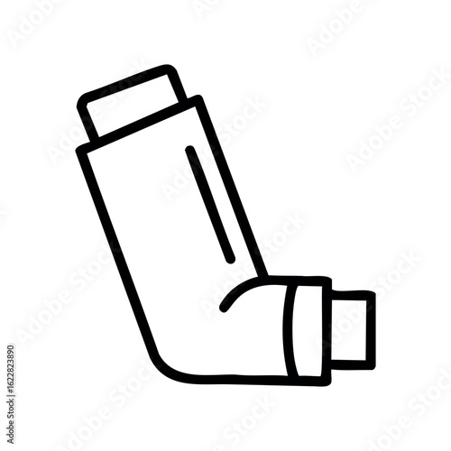 Outline drawing of asthma inhaler device for breathing relief – stock vector icon in line style