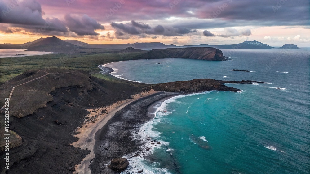 Fototapeta premium Surtsey Newborn Volcano Shore at Twilight
