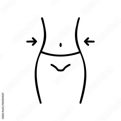 Minimalist line art of slim waist with arrows indicating slimming effect – stock vector icon in line style
